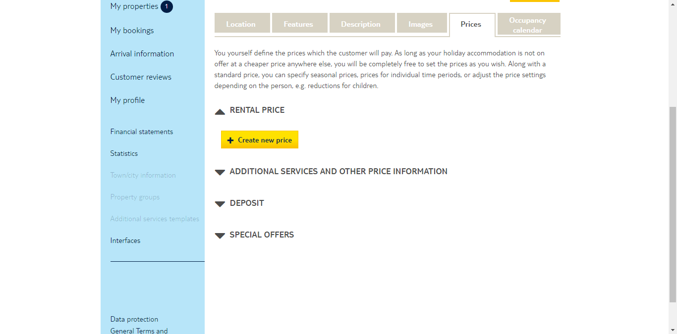 Step-by-step guide by Syncbnb on how to create a listing on atraveo. Step 5: Prices