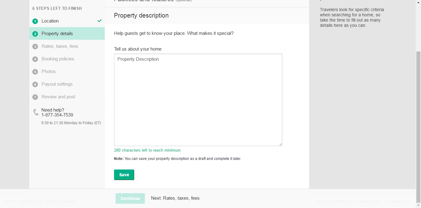 Step-by-step guide by Syncbnb on how to create a listing on TripAdvisor / FlipKey. Step 2: Property details