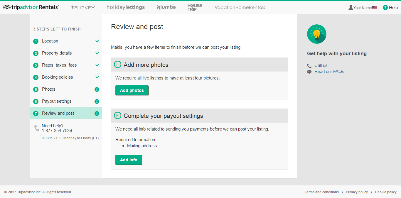 Step-by-step guide by Syncbnb on how to create a listing on TripAdvisor / FlipKey. Step 7: Review and post
