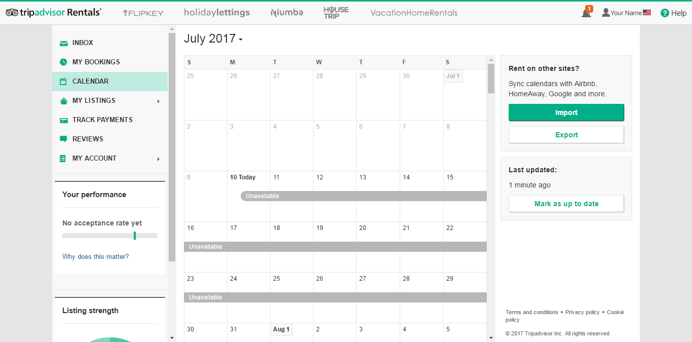 Step-by-step guide by Syncbnb on how to create a listing on TripAdvisor / FlipKey: Calendar